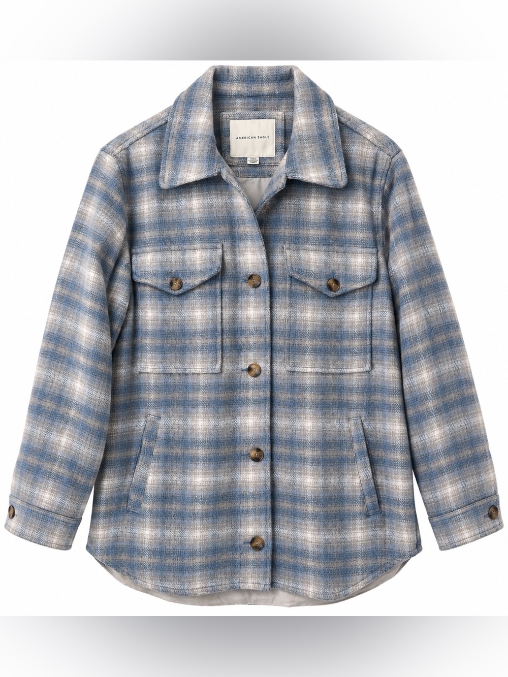 American Eagle Outfitters Blue and Cream Plaid Utility Shacket